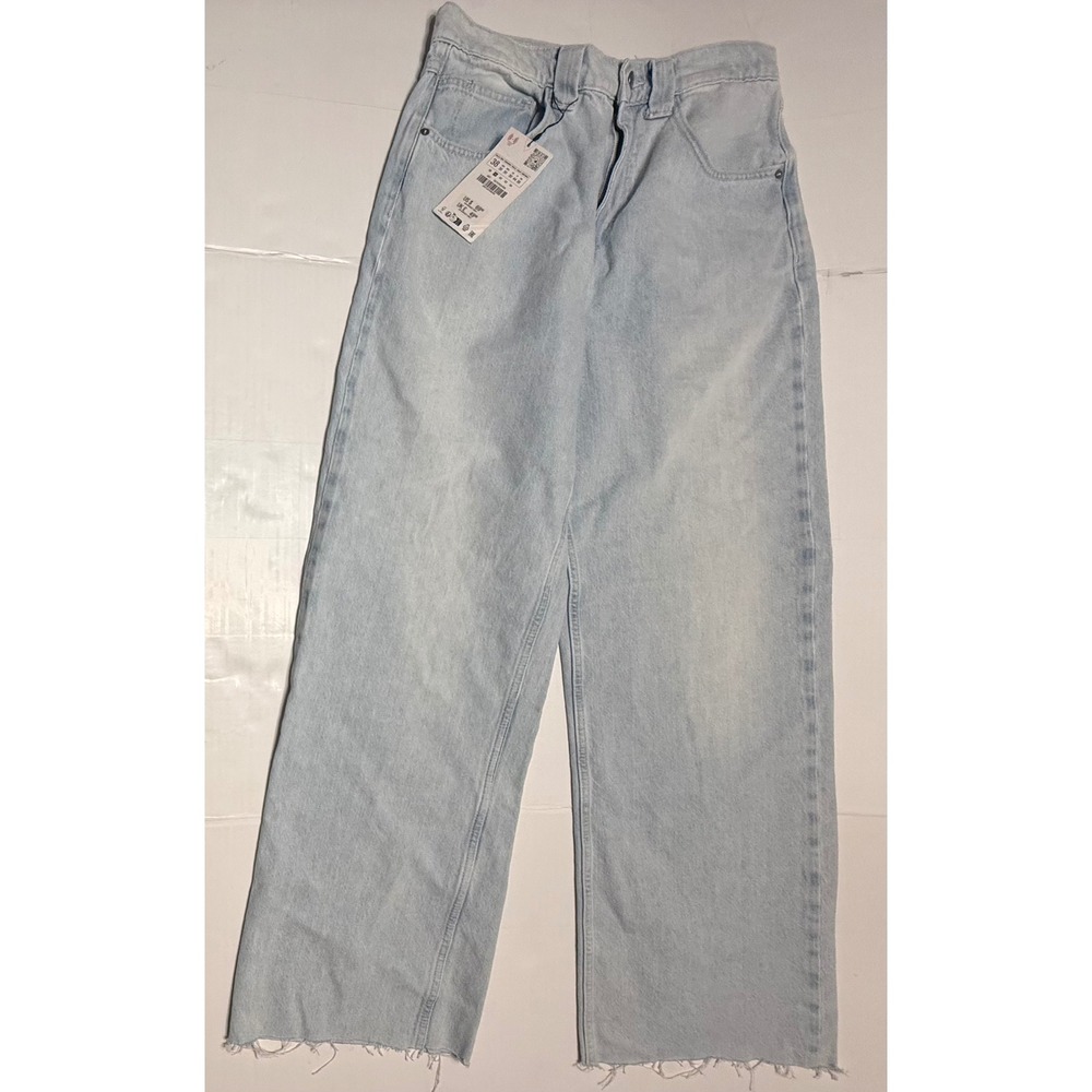 Zara Women Light Wash Wide Leg High Rise Raw Hem Jeans Size 30 NEW 5072/323/406